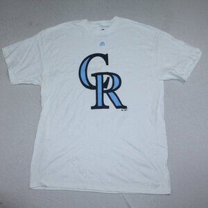 Majestic White Men Colorado Rockies Tee with Blue and Black Size XL